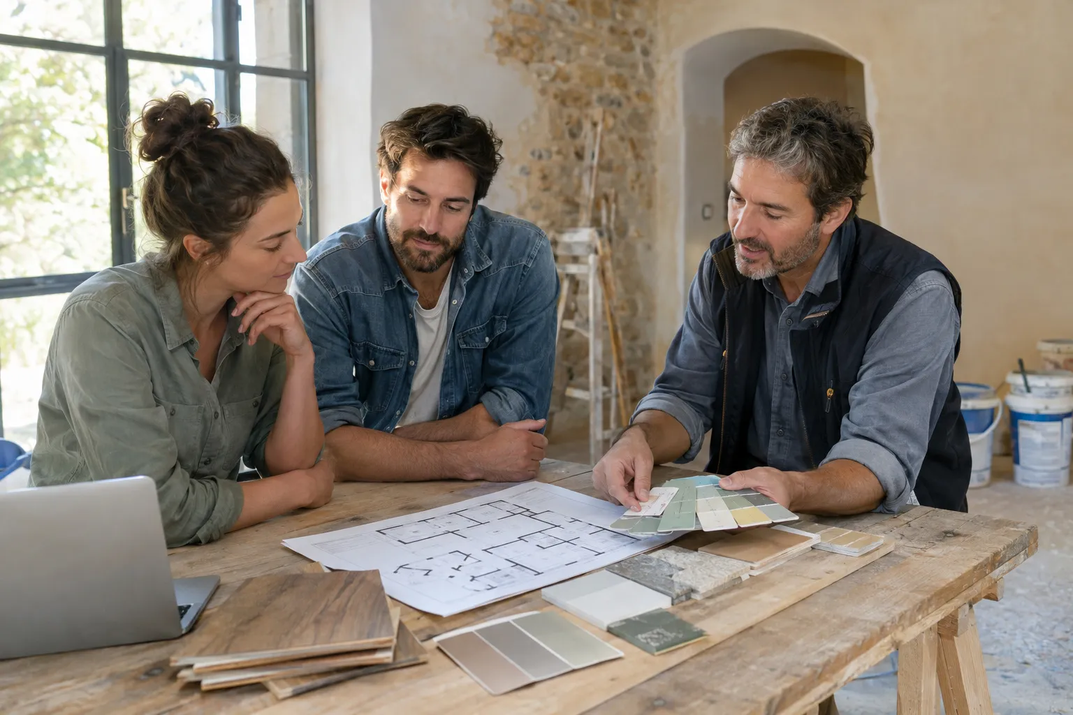 L’étude du projet : plans, échantillons et explications données au couple