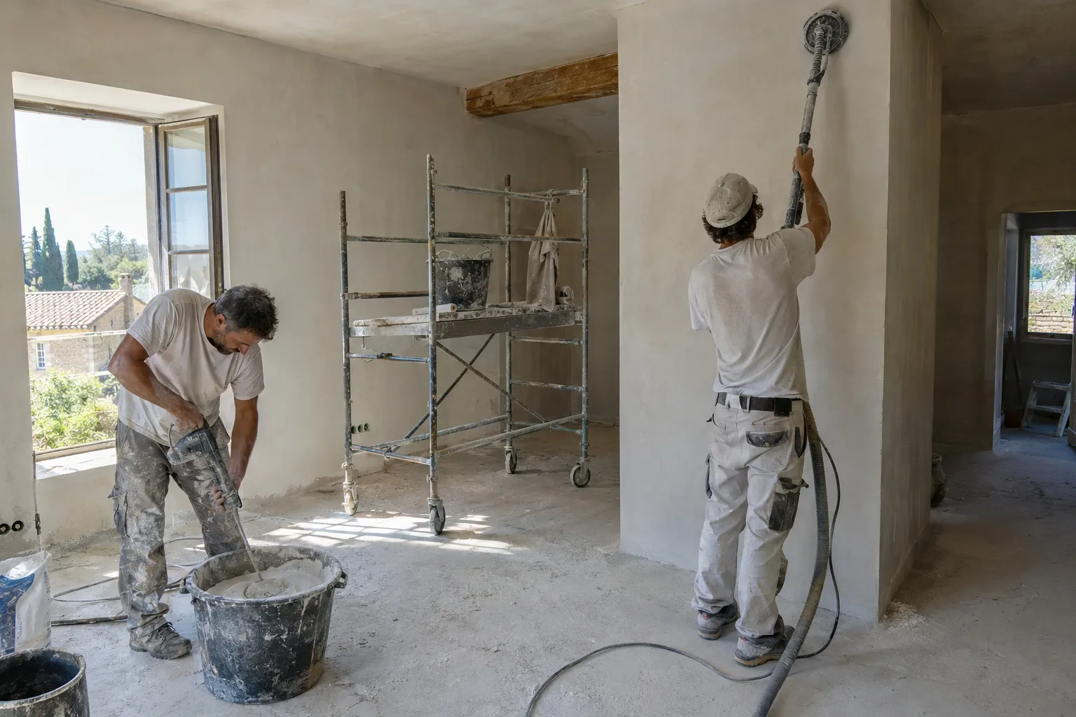 Cloisons et platrerie, sur le chantier